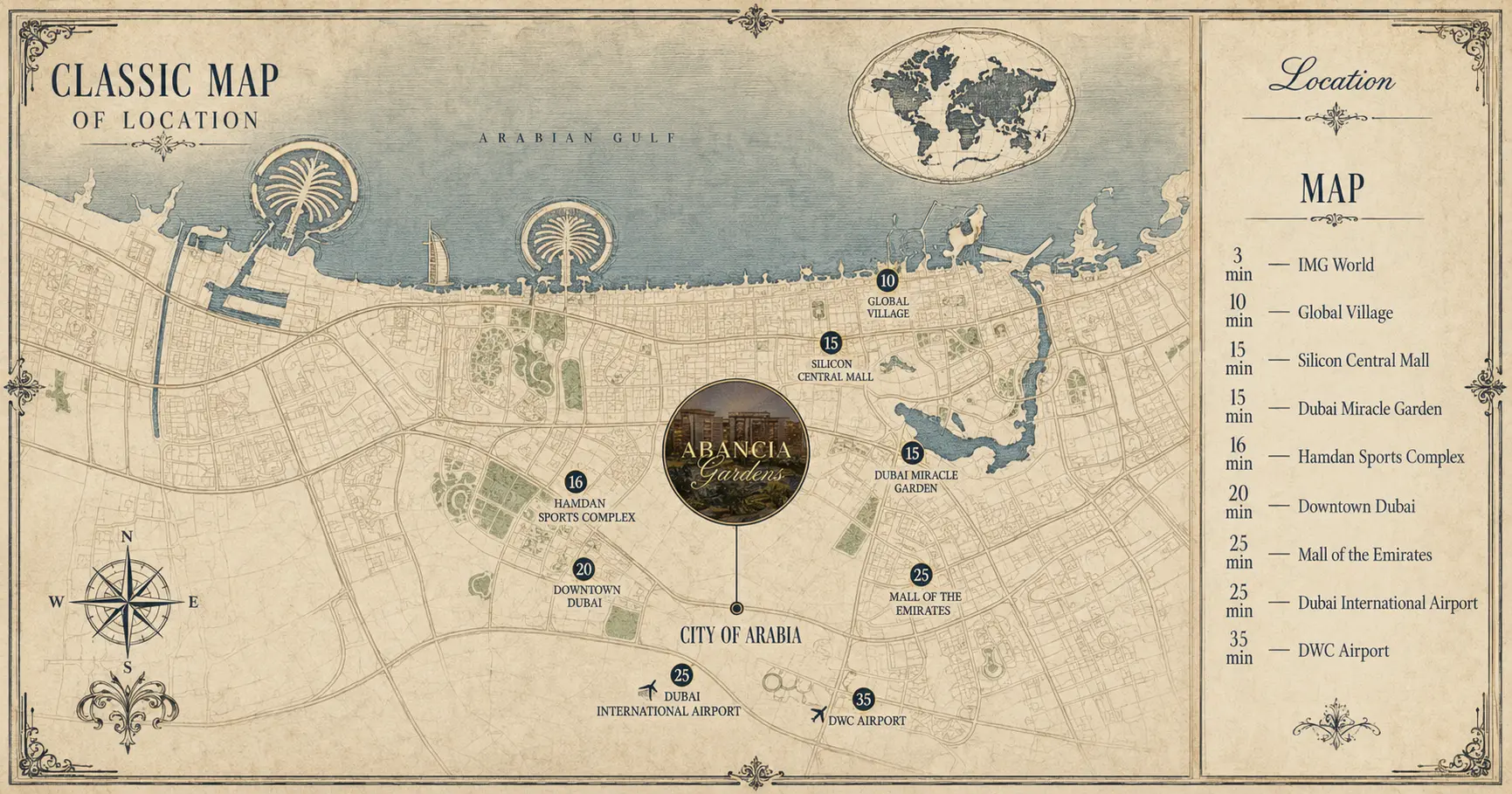 Classic location map showing Arancia Yards connections